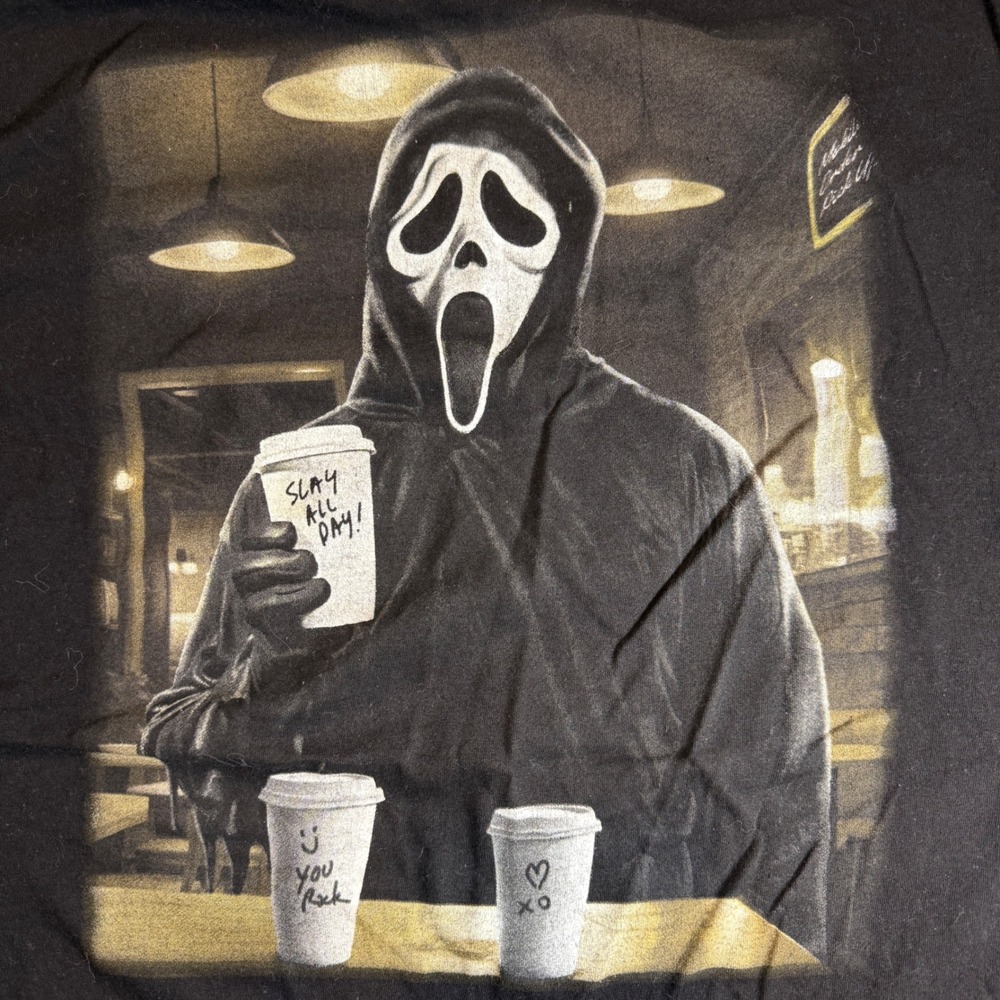 GhostFace Scream Slay All Day Coffee Graphic T-Shirt Black Mens Large 0005